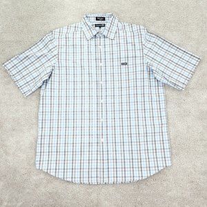 Ecko Unltd Shirt Men's Medium Blue Checkered Button Front Short Sleeve Casual